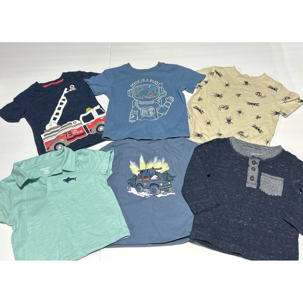 Baby Boy 18 Months Shirt Bundle - 6-Piece Variety Set (Cat & Jack, Garanimals)